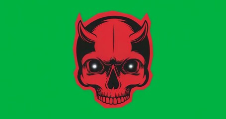 White eyes igniting red demon skull, pulsing brown aura showing energy on transparent background - Powered by Adobe