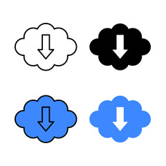 Cloud Download Icon . in stroke, black and colored vectors collection isolated on white background.