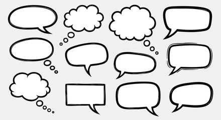 Dynamic hand drawn speech bubbles and thought balloons for creative designs and communication projects