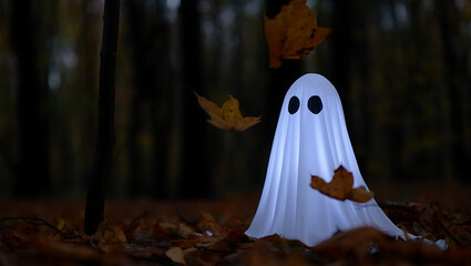 Friendly Ghost Amongst Falling Autumn Leaves