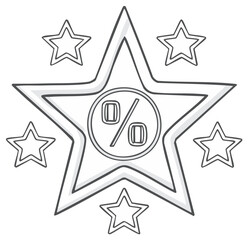 Hand drawn star icon with a percentage sign for sales, discounts, and special offer promotions