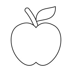 Apple isolated on a white background. Outline drawing. Vector illustration, linear icon, template for coloring.
