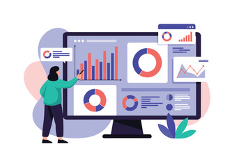 Analyzing performance data on a computer screen with charts and graphs.