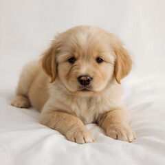 Adorable Golden Retriever Puppy Resting on a White Surface
