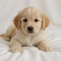 Adorable Golden Retriever Puppy Resting on a White Surface