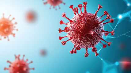 Red virus cell microscopic view digital illustration infectious disease pandemic medical science futuristic background health concept