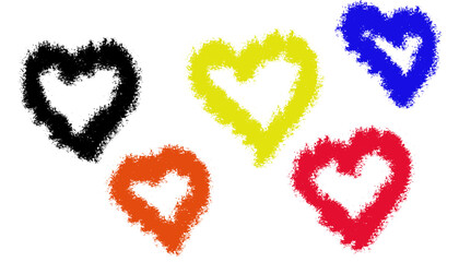 A collection of colorful spray paint hearts for urban graffiti t-shirt designs & modern Valentine's Day cards. This grunge, street art love symbol set is isolated on a transparent background.