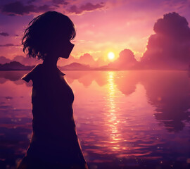 Fototapeta premium Silhouette of a Woman at Sunset