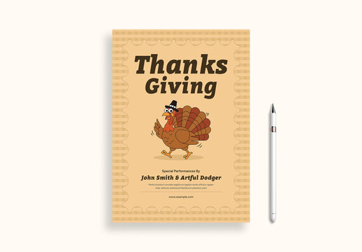 Modern Thanksgiving Party Flyer Layout with Turkey Illustration