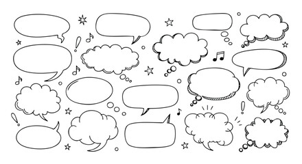 Fototapeta premium Doodle speech bubbles for creative projects, add your own text to these fun black and white shapes