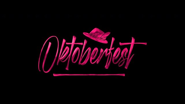 Pink oktoberfest logo with a hat on a black background. Perfect for oktoberfest promotions, party invitations, event posters, merchandise designs.