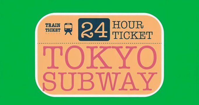 Mosaic distorting Tokyo subway ticket rolling upward tilting left into 3D on transparent background