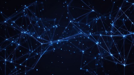 Abstract network of glowing blue nodes connected by lines against a dark background, suggesting digital connectivity and complex relationships