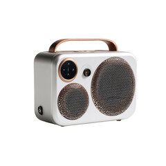 Fototapeta premium Rectangular, cream-colored portable speaker with rose gold accents