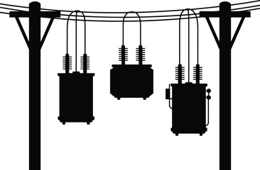Electrical power distribution, utility pole transformers, overhead power lines, energy infrastructure, voltage step-down system, rural electricity supply, industrial grid network,