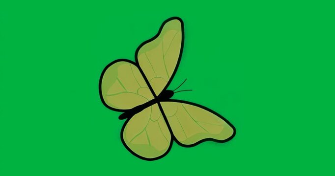Butterfly appearing on transparent background and flapping wings while aura pulsing in flat design