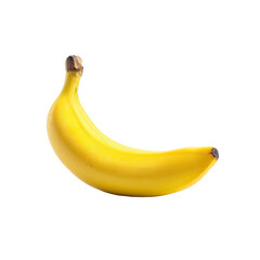 Single ripe banana, yellow peel, curved shape, isolated on black