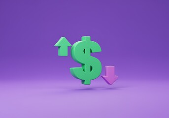 Obraz premium Dollar Symbol with Up and Down Arrows Representing Financial Fluctuation and Market Volatility Business Investment and Economy