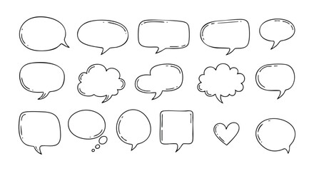 Fototapeta premium Doodle speech bubbles and thought clouds for communication design projects and creative ideas