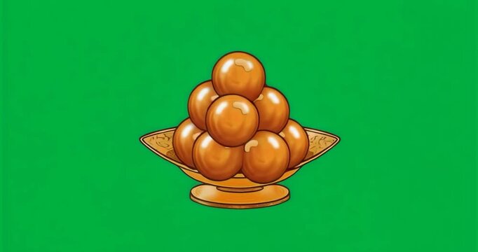 On start rotating six orange spheres on dish clockwise to showcase new side on transparent backdrop