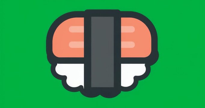 Starting stylized sushi nigiri on transparent blue backdrop remaining static in four-second loop