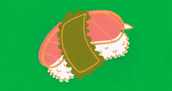 On start nigiri sushi rotating clockwise on flat design background highlighting design details