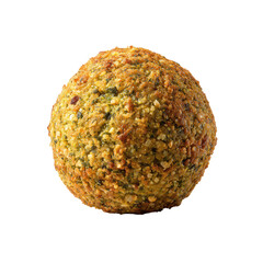 Round, golden-brown falafel ball, sprinkled with nuts and herbs