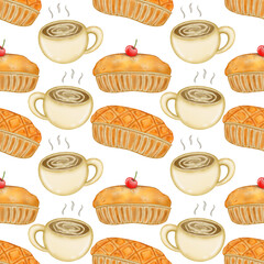 Seamless pattern of Autumn. Hand drawn watercolor illustration. For menus, labels, paper, textiles and seasonal fabric transparent background.