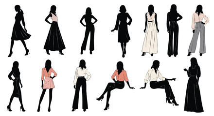Obraz premium Stylish women in chic fashion silhouettes, perfect for design projects and lifestyle themes