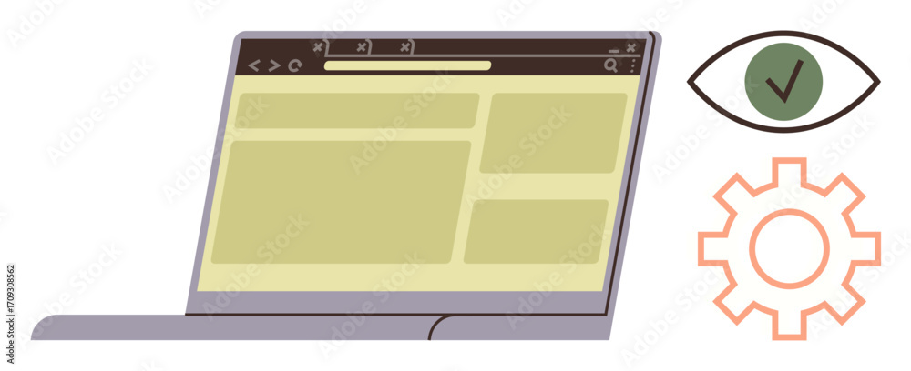 Wall mural computer screen displaying a webpage layout alongside a gear and eye icon. ideal for programming, we