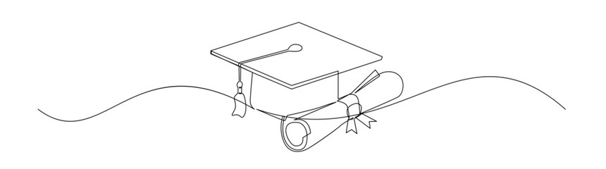 Graduation Cap and Diploma Continuous Line Art