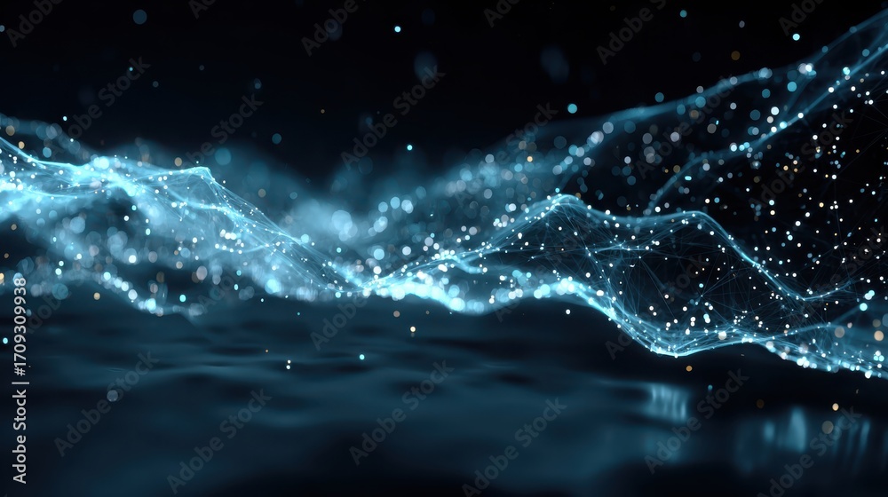 Wall mural glowing blue plexus network data background with light effects