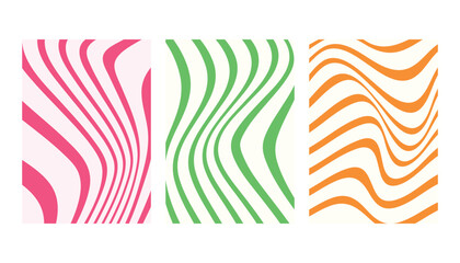 Vintage colorful twisted spiral retro background. set of groovy hippie 70s backgrounds. waves patterns. retro psychedelic style