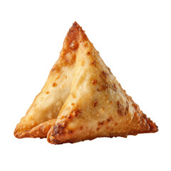 Golden-brown triangular pastry, likely a samosa, presented in close-up