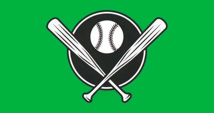 Glitches appearing under emblem, baseball rotating blue glow flickering looping on clear canvas