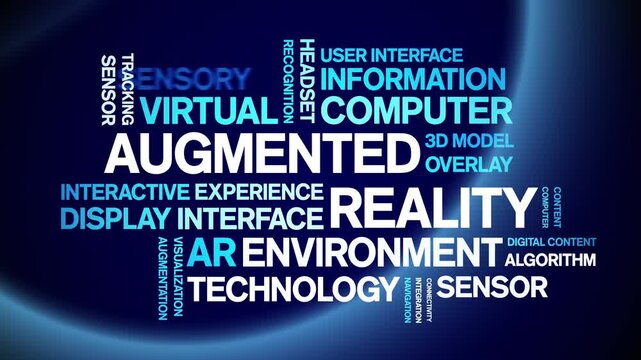 Augmented Reality animated word cloud-text design animation tag kinetic typography seamless loop.