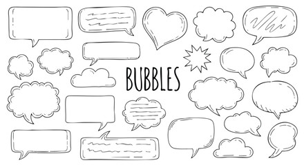 Collection of hand-drawn speech and thought bubbles for creative communication and design projects