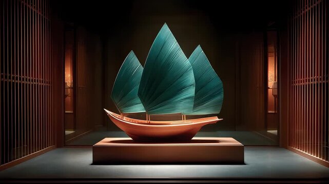 Display of Oriental Classical Sailboat Artwork