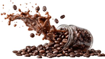 Falling Coffee Beans Flying in Mid Air on White Background