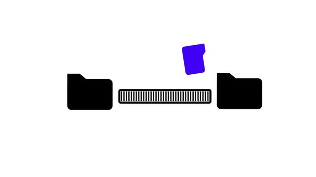 video animation black and white computer folder icon by transfer copying and pasting folder files, on a green chroma key background