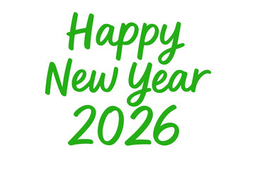 Happy new year 2026 green lettering on transparent background