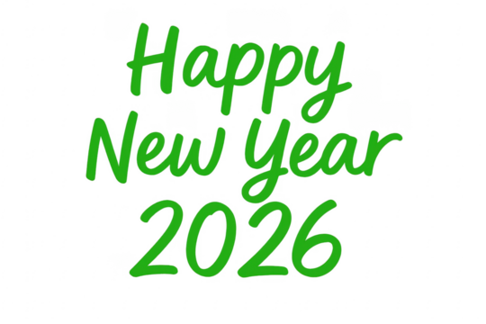 Happy new year 2026 green lettering on transparent background - Powered by Adobe