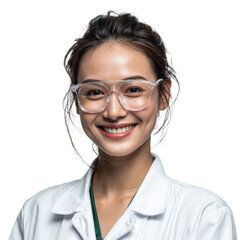 Laboratory researcher smiling in white coat science facility portrait isolated on transparent background