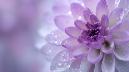 Obraz premium Purple Chrysanthemum Flower Close-Up with Dew Drops on Petals, Highlighting Natural Beauty and Freshness at Chrysanthemum Festival Celebration