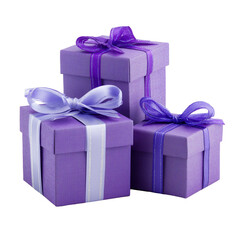 Obraz premium Purple gift boxes with ribbons a festive presentation isolated on transparent White background png