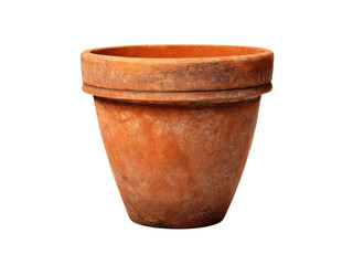 Aged terracotta planter with weathered texture and rim detail clay ceramic, Isolated, Png Transparent Background