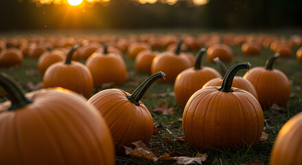 Pumpkin Field at Sunset