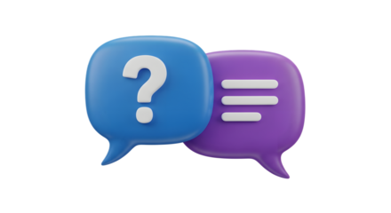 chat bubbles, one with a question mark and the other with typing indicators, symbolizing communication and inquiry