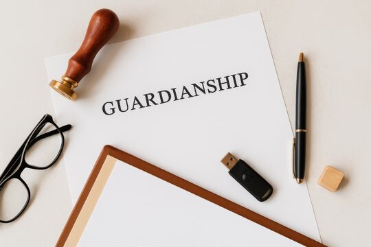 Legal guardianship document for family protection. Formal concept of law agreement and future planning with responsibility.