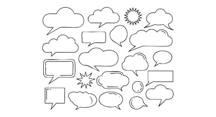 Outline speech bubbles and stars for creative projects, communication, and design elements on white background